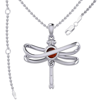 Ethereal Dragonfly Sterling Silver Pendant with Spiritual Gemstone by Peter Stone Jewelry - Divine Insect Symbolism for Spiritual Connection TPD6211 - Jewelry